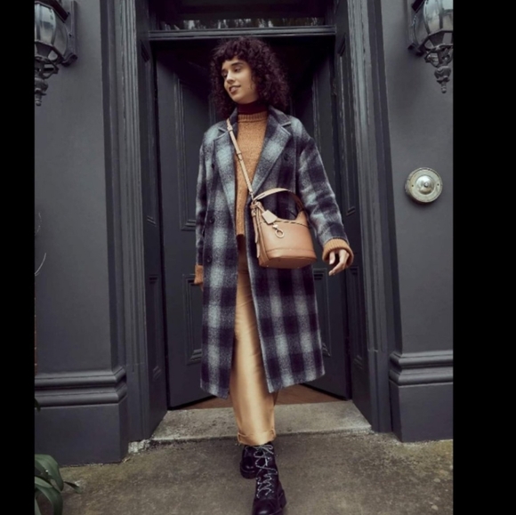 ZARA × Manteco 100% Wool Menswear Grey Black Plaid Long Coat. M NWT Blogger FAVE - Picture 2 of 15